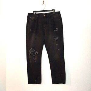 Forever 21 Mens NWT Jeans Size 36 Black Button Fly Distressed Casual